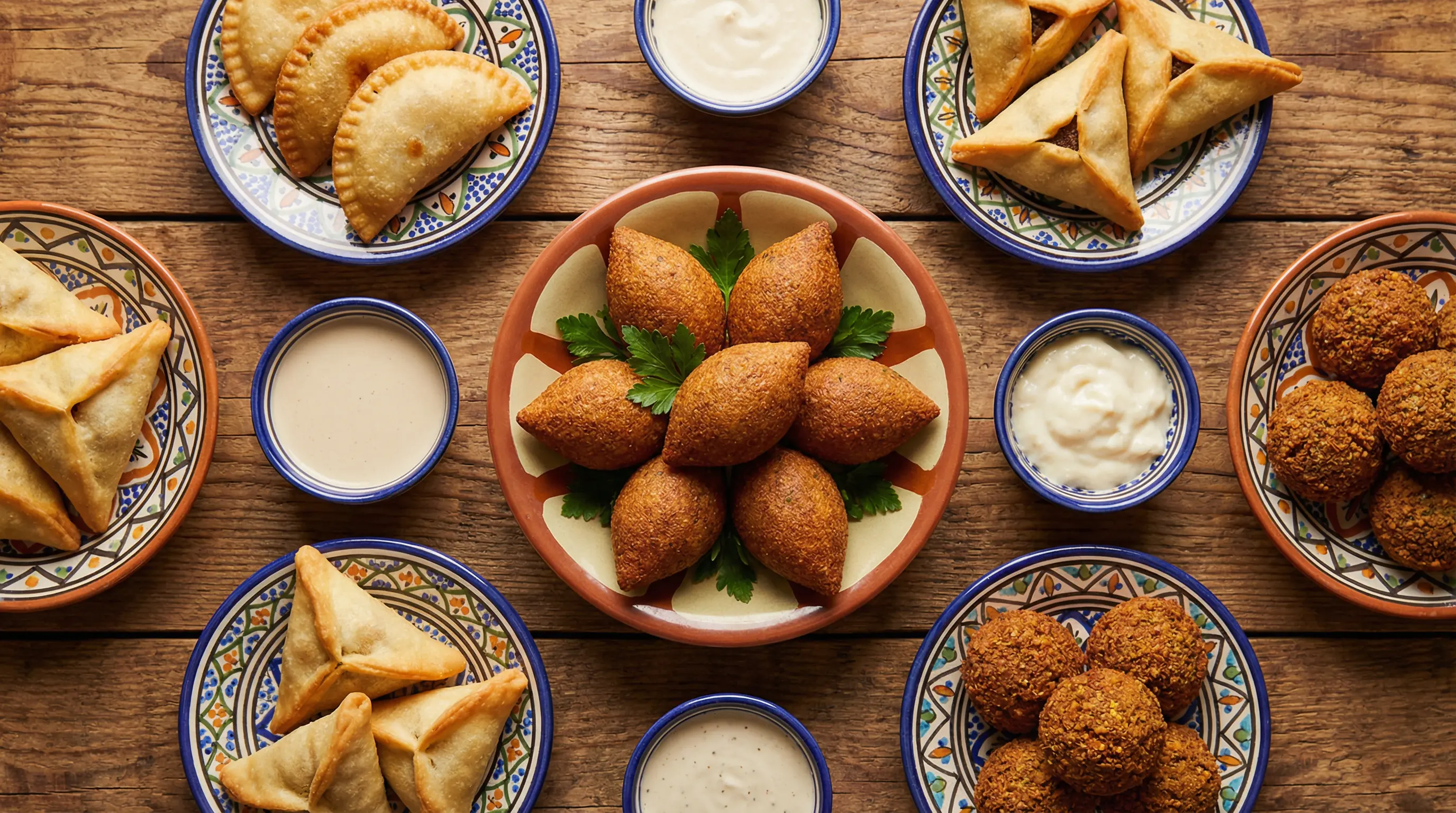 Mezze chauds libanais : falafels, samboussek, kebbé